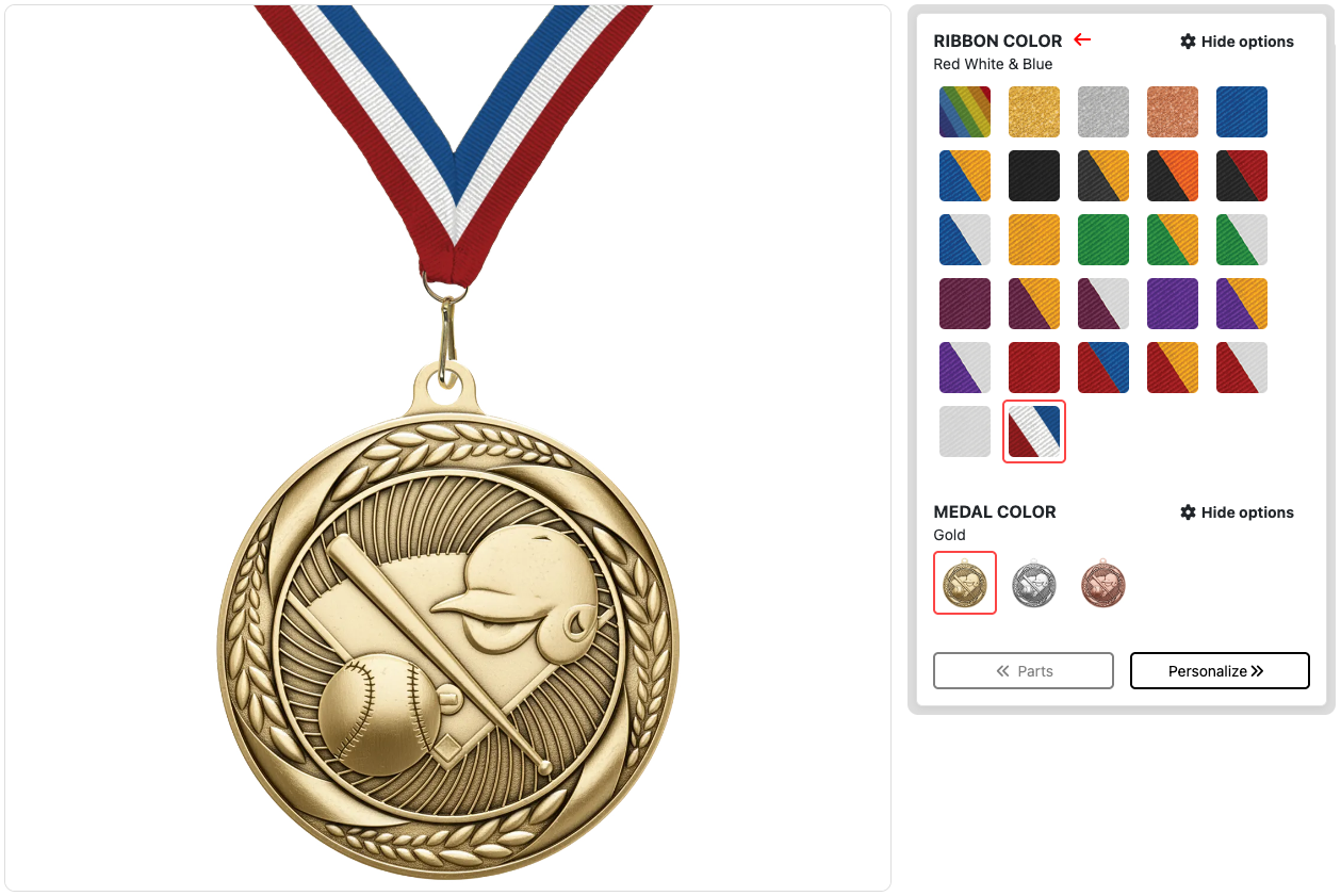 Medal personalisation — ribbon and medal colour options